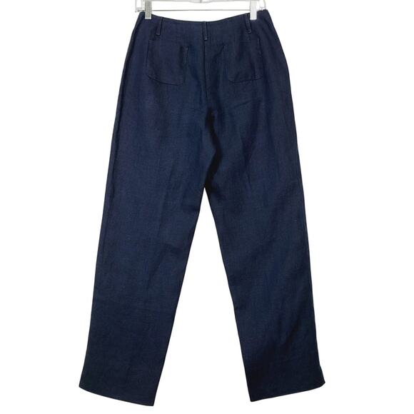 Vintage 90s Talbots 100% Irish Linen High Waist Notch Hem Navy BLUE Pants Size 6 - Picture 2 of 8